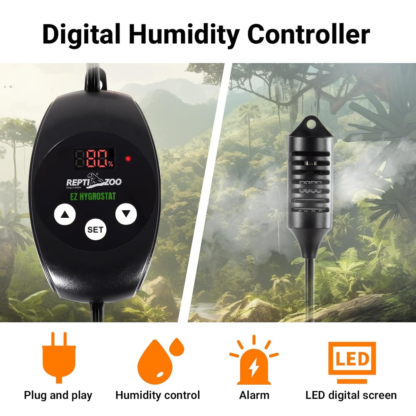 REPTI ZOO Reptile Digital Hygrometer Controller LED Humidistat Reptile Humidity Control for Reptile Terrariums Tank Reptile Humidifier Fogger Mushroom Greenhouse