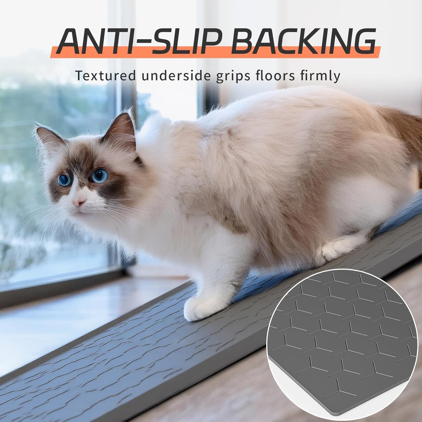 Silicone Cat Litter Mat with Raised Edges, Waterproof/Urineproof, Litter-Collecting Interior Ridges, Soft & Pet-Friendly (24"x16"-Dark Grey)