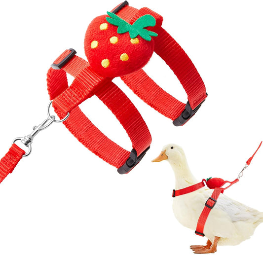 Duck Harness Leash Set Duck Harness and Leash for Real Ducks Adjustable Walking Rope Pet Cute Pattern Outdoor Traction Rope for Chicken Rabbit Small Animals(M,Strawberry)