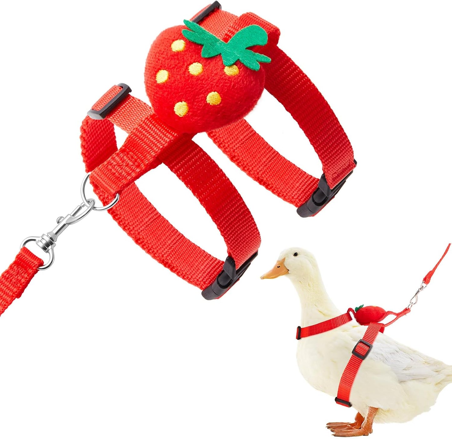 Duck Harness Leash Set Duck Harness and Leash for Real Ducks Adjustable Walking Rope Pet Cute Pattern Outdoor Traction Rope for Chicken Rabbit Small Animals(M,Strawberry)