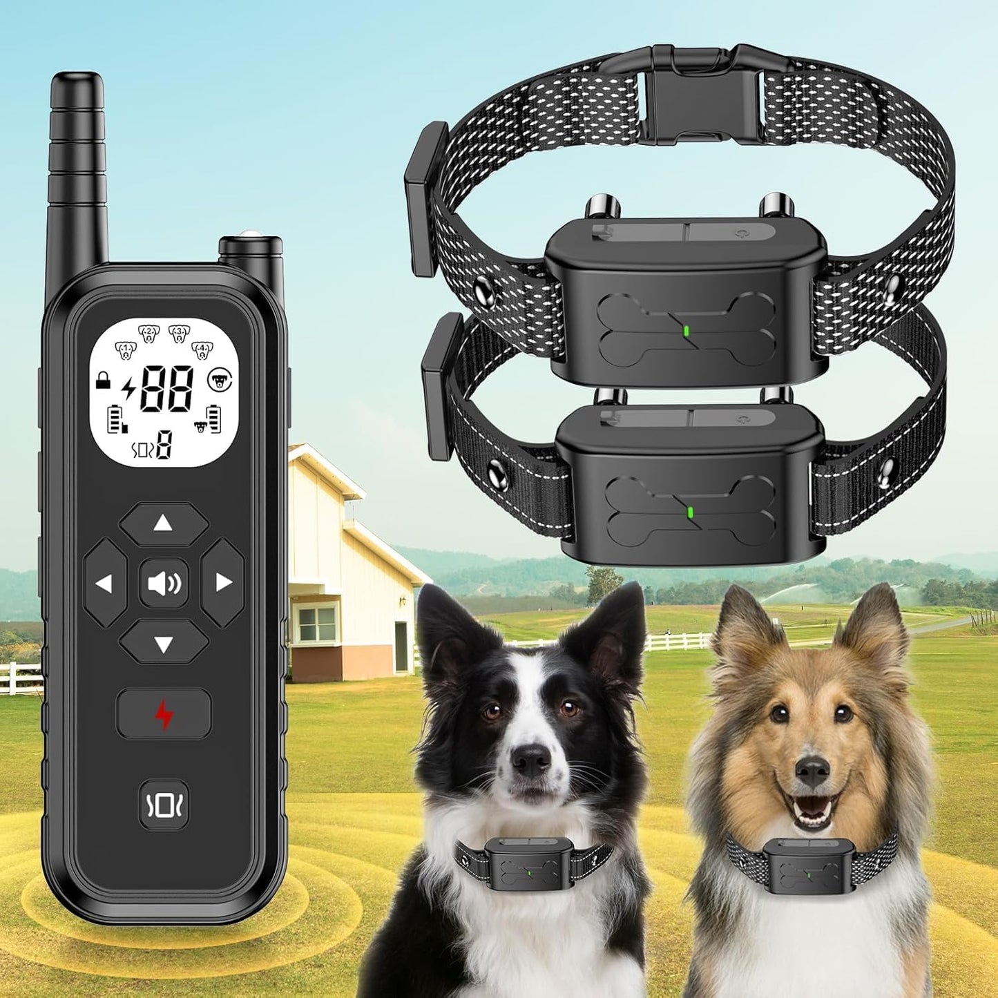 Wireless Dog Fence, Electric Fence for Dogs, Training Collar with Remote System 185 Days Standby Time, Waterproof & Flash Light Portable Dog Perimeter Collar with 3 Training Mode for 2 Dogs