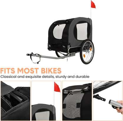 Dog Bike Trailer, Pet Cart Bicycle Carrier with Oxford Fabric, 88Lbs Capacity Folding Dog Carrier, 16" Air Tires, Adaptive Bicycle Coupler