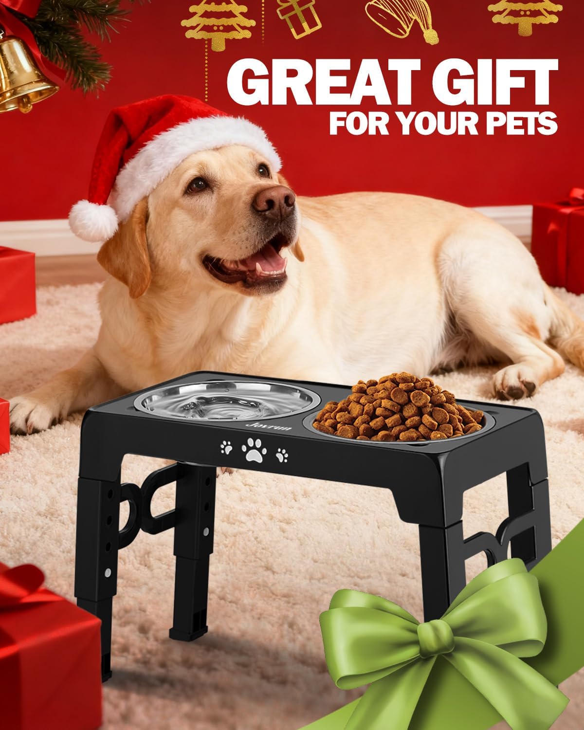 Elevated Dog Bowls, Dog Feeder with Stainless Steel Dishes & Slow Feeder Bowl, 5 Heights Adjustable Raised Stand for Medium Large, Food Dishes with Non-Slip Feet