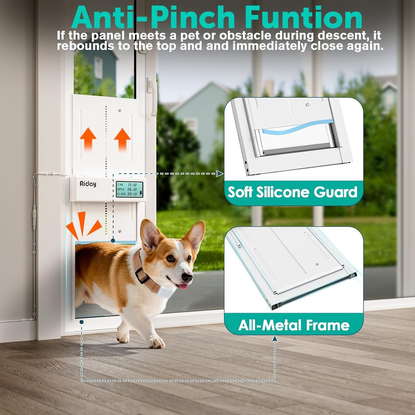 Automatic Sliding Glass Dog Door with Collar Sensor,Large Electric Doggy Door for Sliding Glass Door, Adjustable 76" to 80-11/16" Slider Height,Custom Scheduling & Anti-Pinch,Fit Dog Up to 100 Lbs (L)