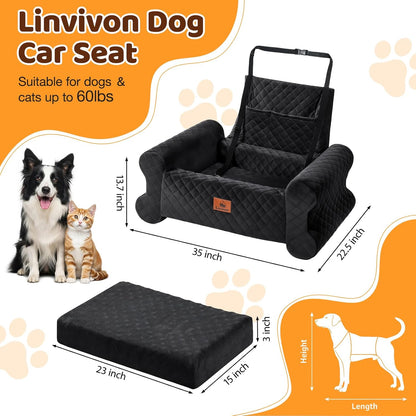 Dog Car Seat for Medium/Large Dogs up to 60 lbs, Memory Foam Dog Booster Seat with Thick Cushion, Pet Car Seat for Back with Detachable Washable Cover, Storage Pockets for SUV, Pick Up, Trunk, Black