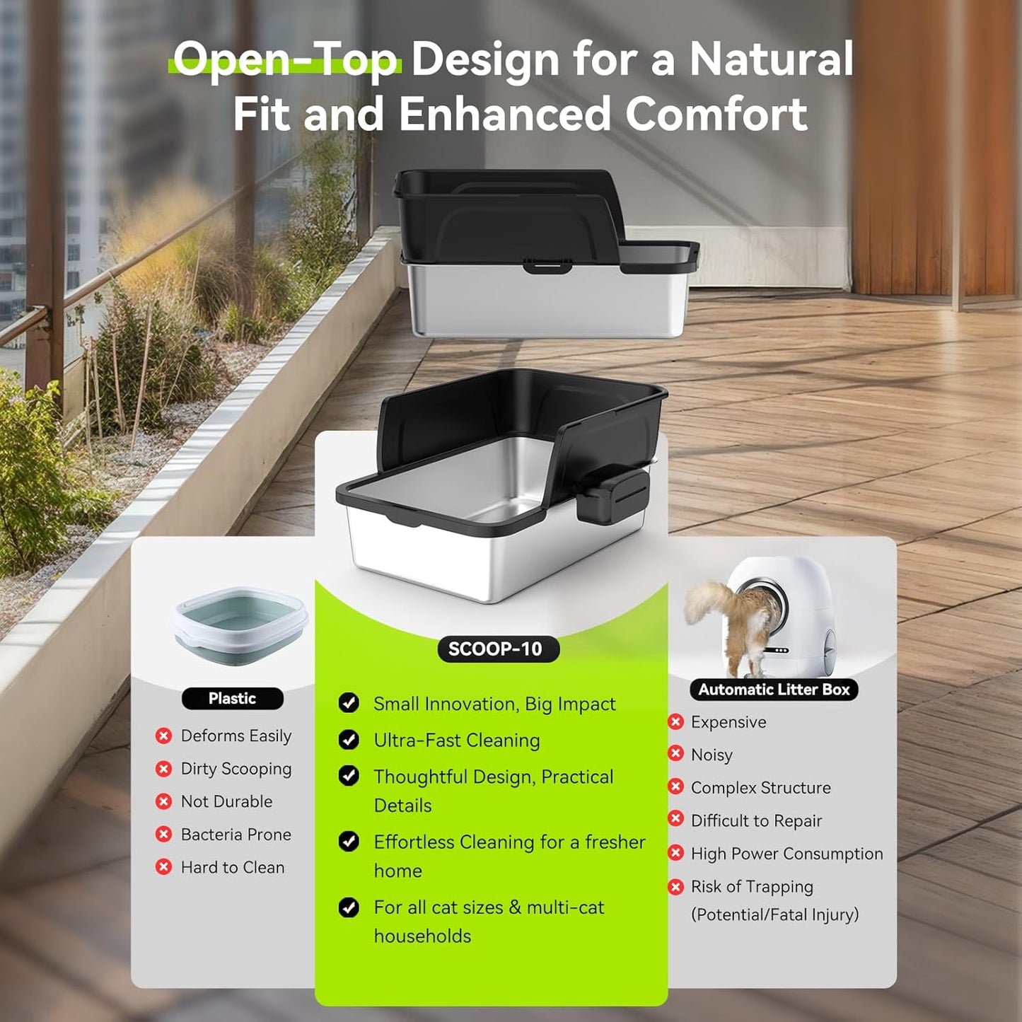 Stainless Steel Litter Box, Large Metal Cat Litter Boxes with High Sided for Big Cats Multiple Cats 24"X20"X16"