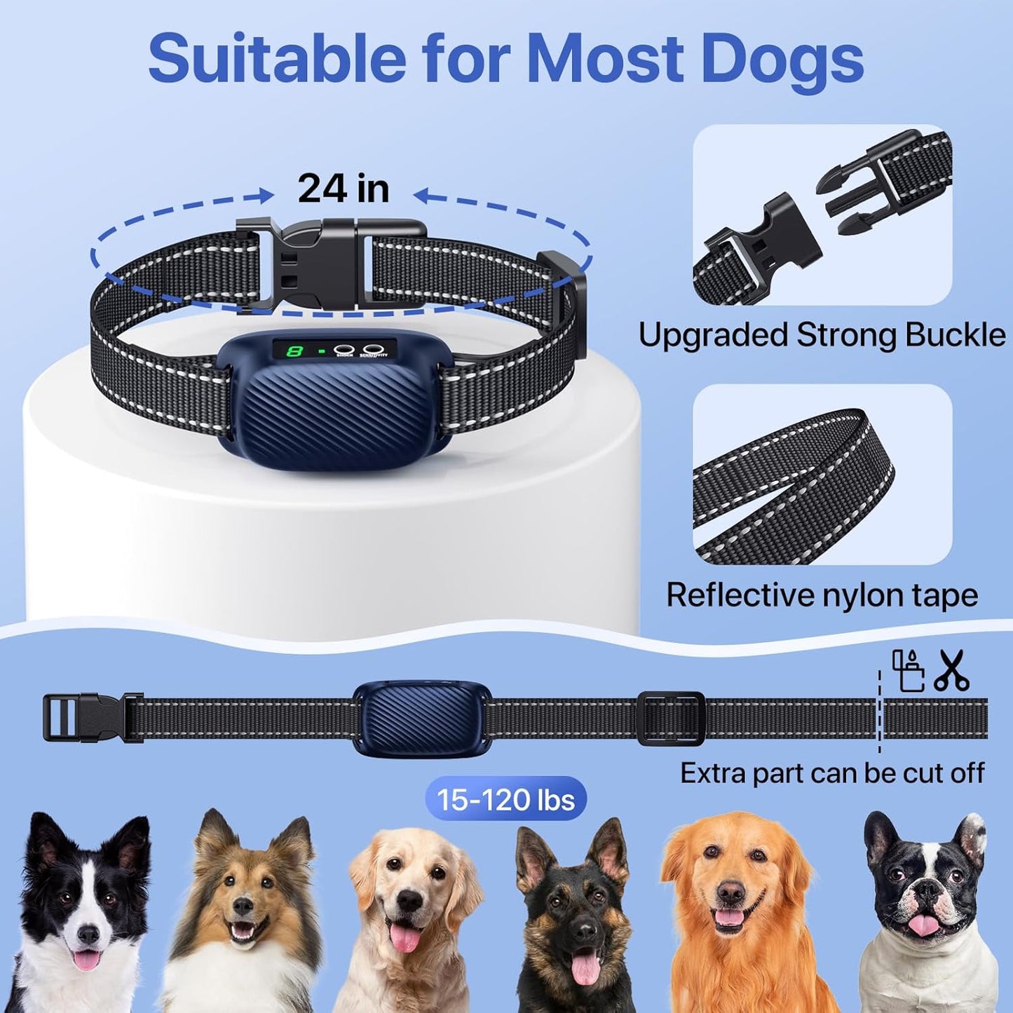 Dog Bark Collar, Automatic Bark Collar with 8 Sensitivity, Rechargeable Anti Barking Collar with 3 Training Modes Beep Vibration，Waterproof Smart No Bark Collar for Large Medium Dogs-P4