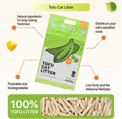 Michu Tofu Cat Litter Natural Clumping Tofu Cat Litter, Fast Clumping and Easily Scoop-able 5.5lb/88oz 5 Scents - Rainbow Combo, 6 Pack