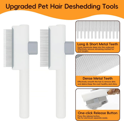 3PCS Undercoat Rake & Metal Comb & Flea Comb for Cats and Dogs, Dual-Sided Dematting and Deshedding, Dog Brush for Shedding Long Hair to Effectively Remove Thick Tangles or Matted Fur, White