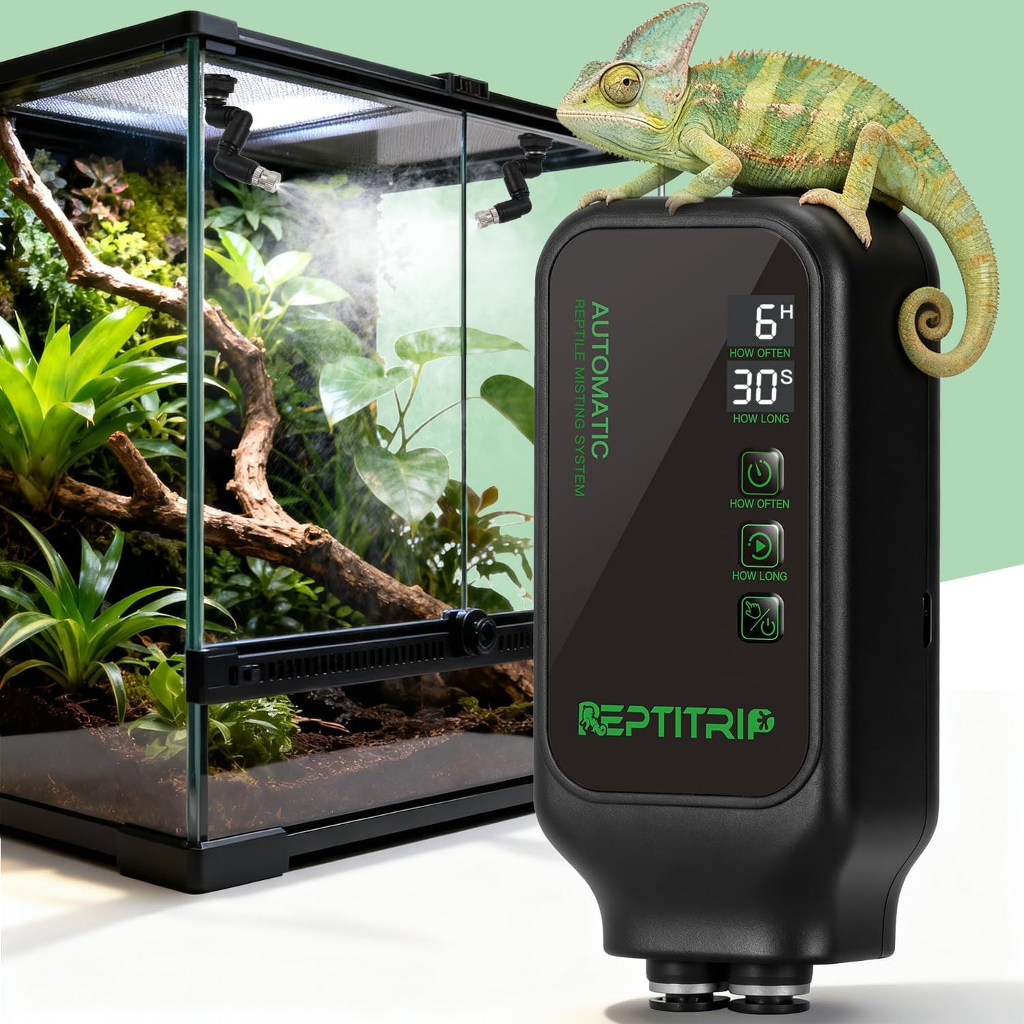Reptile Mister System with Timer, Reptile Humidifiers Automatic, 360°Adjustable Misting Nozzles, DIY Misting System for Amphibians, and Rainforest Plants