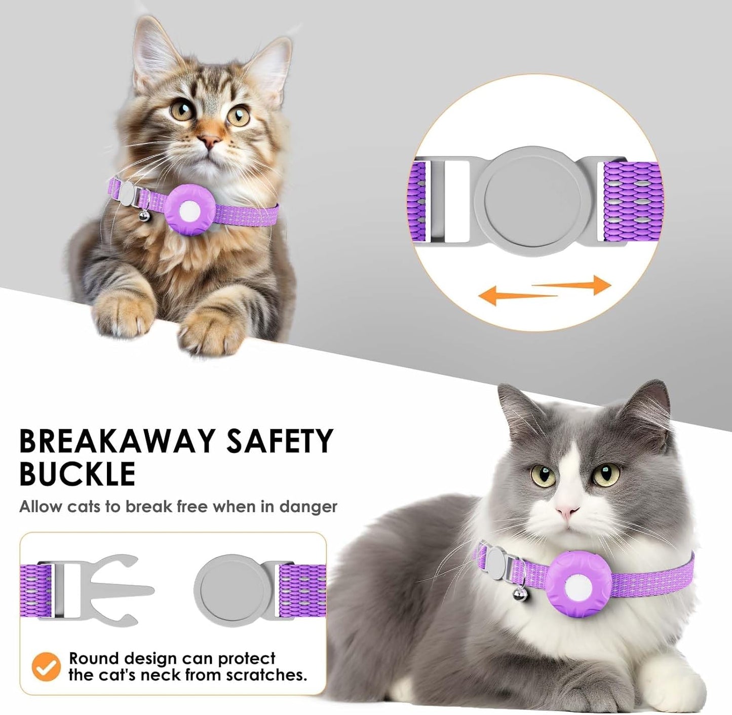 GPS Tracker for Cats, Cat GPS Tracker, Compatible with Apple Find My App (Only iOS), No Monthly Fee, Waterproof (White Tracker, Purple Cat Collar)