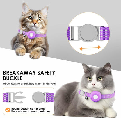 GPS Tracker for Cats, Cat GPS Tracker, Compatible with Apple Find My App (Only iOS), No Monthly Fee, Waterproof (White Tracker, Purple Cat Collar)