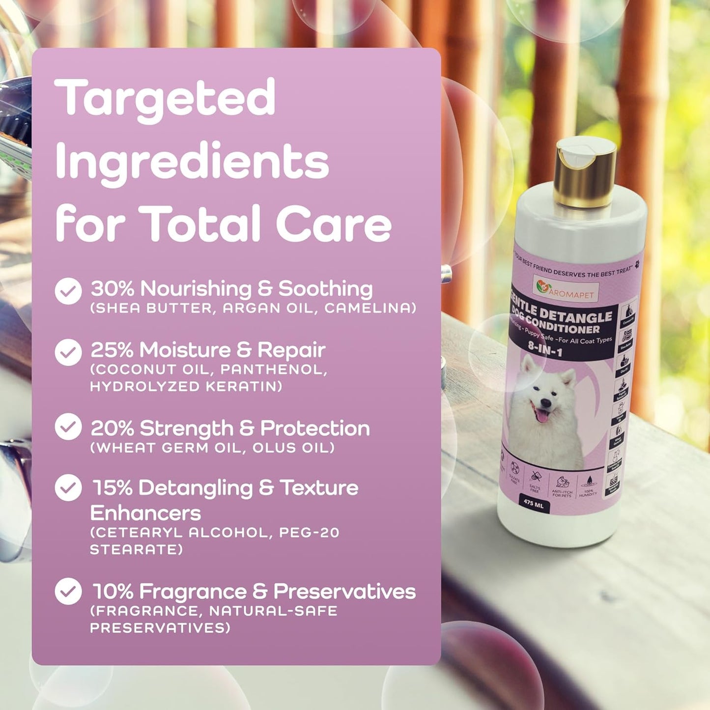 Gentle Detangle Dog Conditioner – 8-in-1 Leave-in Moisturizing Formula | Puppy Safe | Detangles & Softens Fur | 475 ml | for All Coat Types