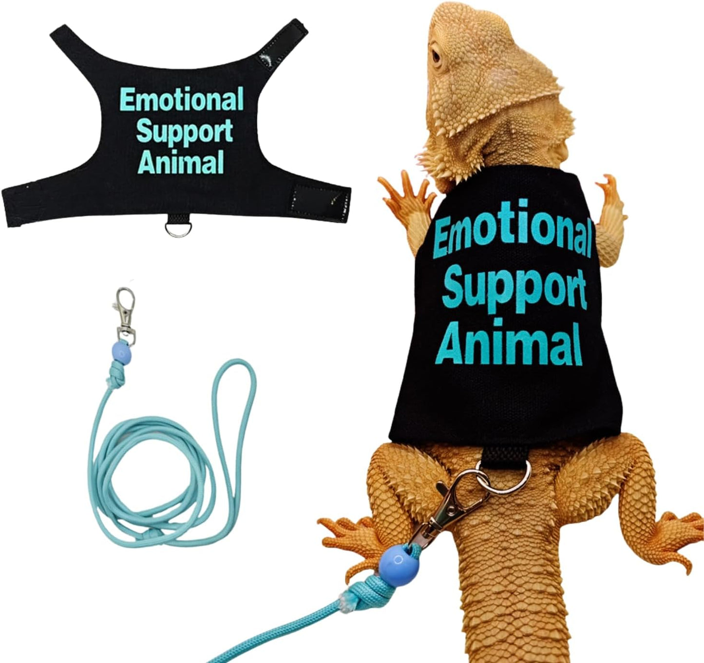 Bearded Dragon Harness and Leash Set - Adjustable Lizard Traction Rope Outdoor Walking Training Leash Reptile Emotional Support Animal Costume Accessories for Bearded Dragon Lizard Small Pets (Blue)