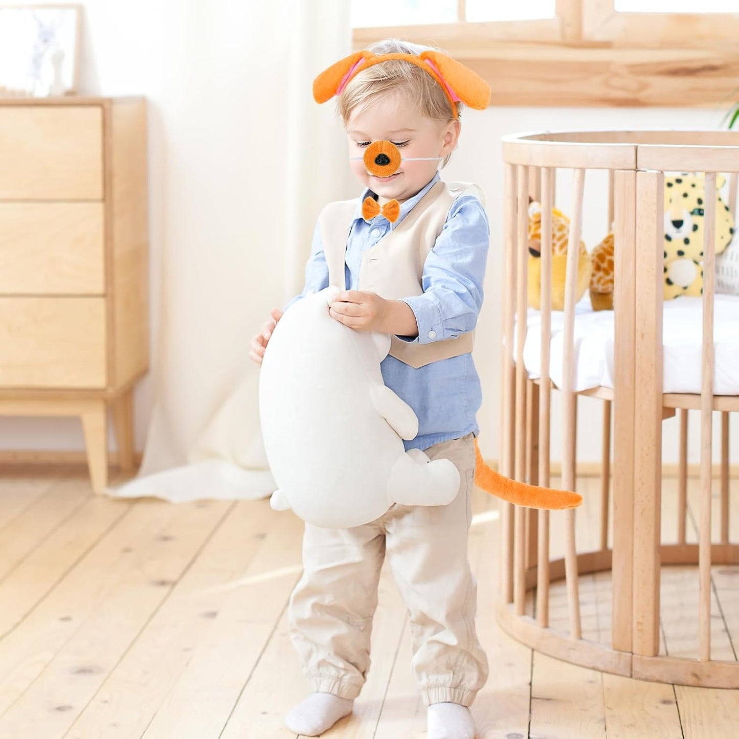 XEPST Animal Puppy Costume Kids Set, Dog Ears and Tail Set with Puppy Ears Headband and Dog Tail for Animal Costume Cosplay Birthday Party World Book Day Halloween Fancy Dress Party Supplies, Khaki