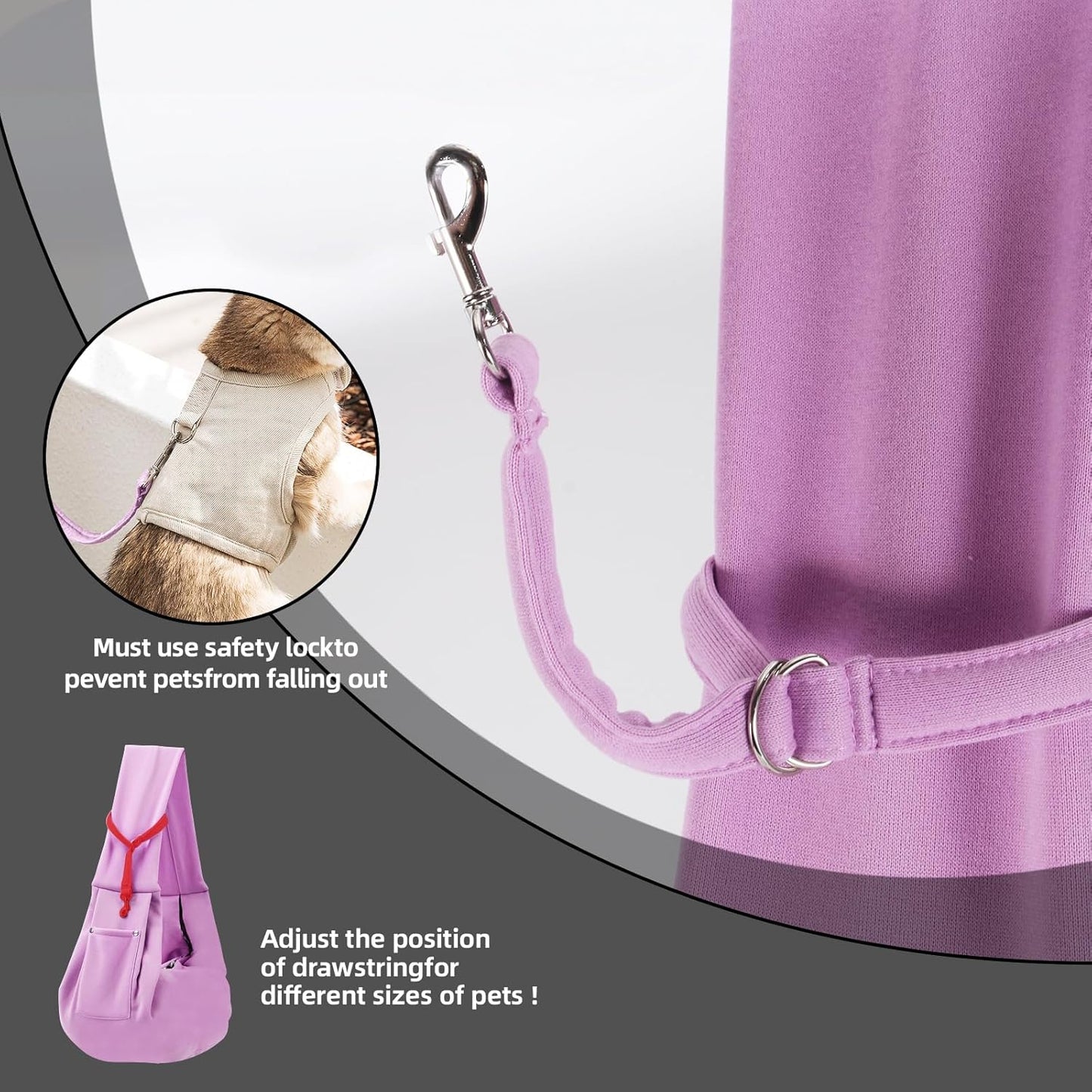 Dog Carrier Sling - Reversible Puppy Carrier Purse with Storage Pocket, Hand-Free Dog Sling Carrier for Carry Small Dogs and Cats, Travel Safety Harness, Dog and Cat Harness (Purple)