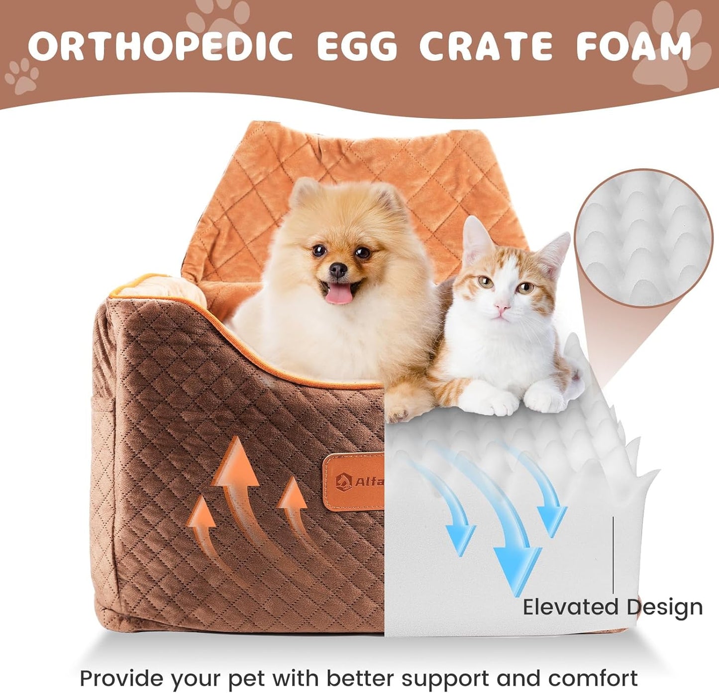 Memory Foam Booster Dog Car Seat with Washable Removable Cover, Elevated Pet Car Seat, Anti-Slip Sturdy Booster Seats for Small Dogs 35lbs, Seat Belt, Storage Pocket, Dog Blankets