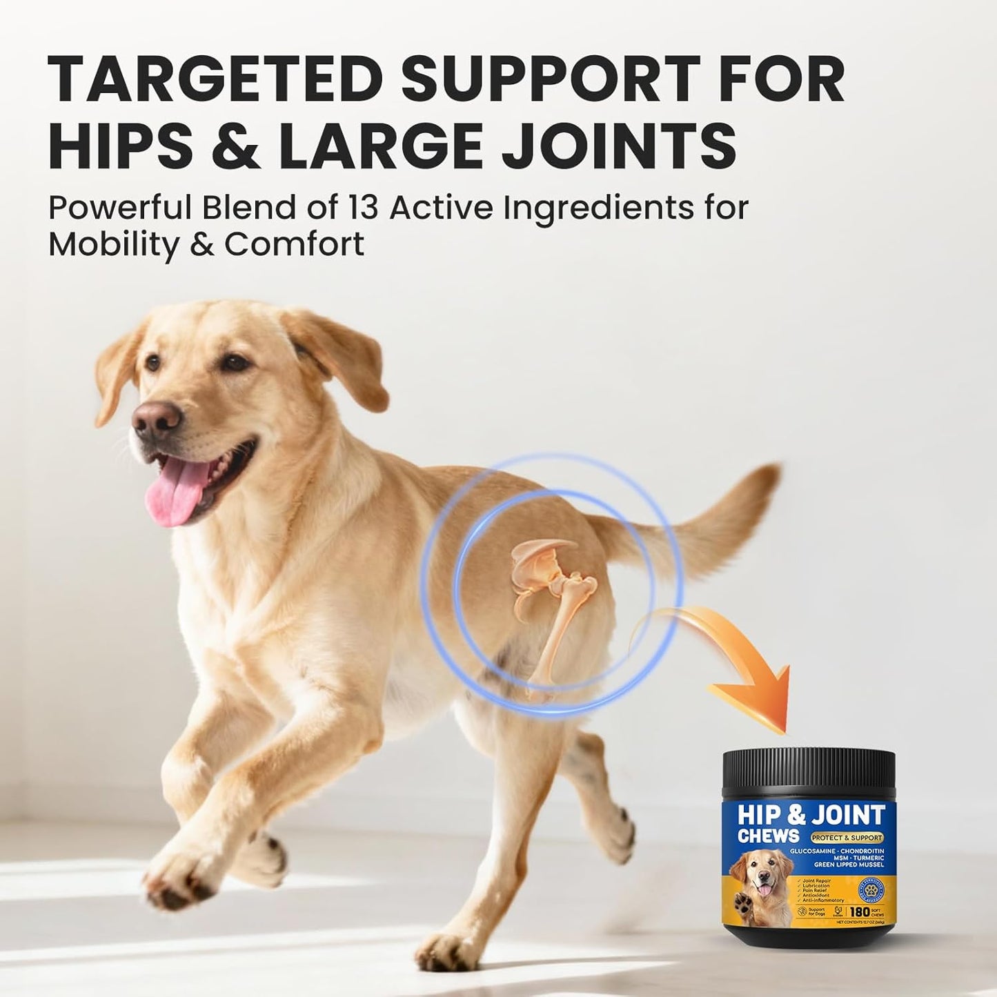 Glucosamine for Dogs Hip and Joint Supplement Chews, Chondroitin Joint Care for Dogs, Joints Chews for Dog, Dog Supplement for Pain Relief - 60-Day Satisfaction Guarantee -180 Ct