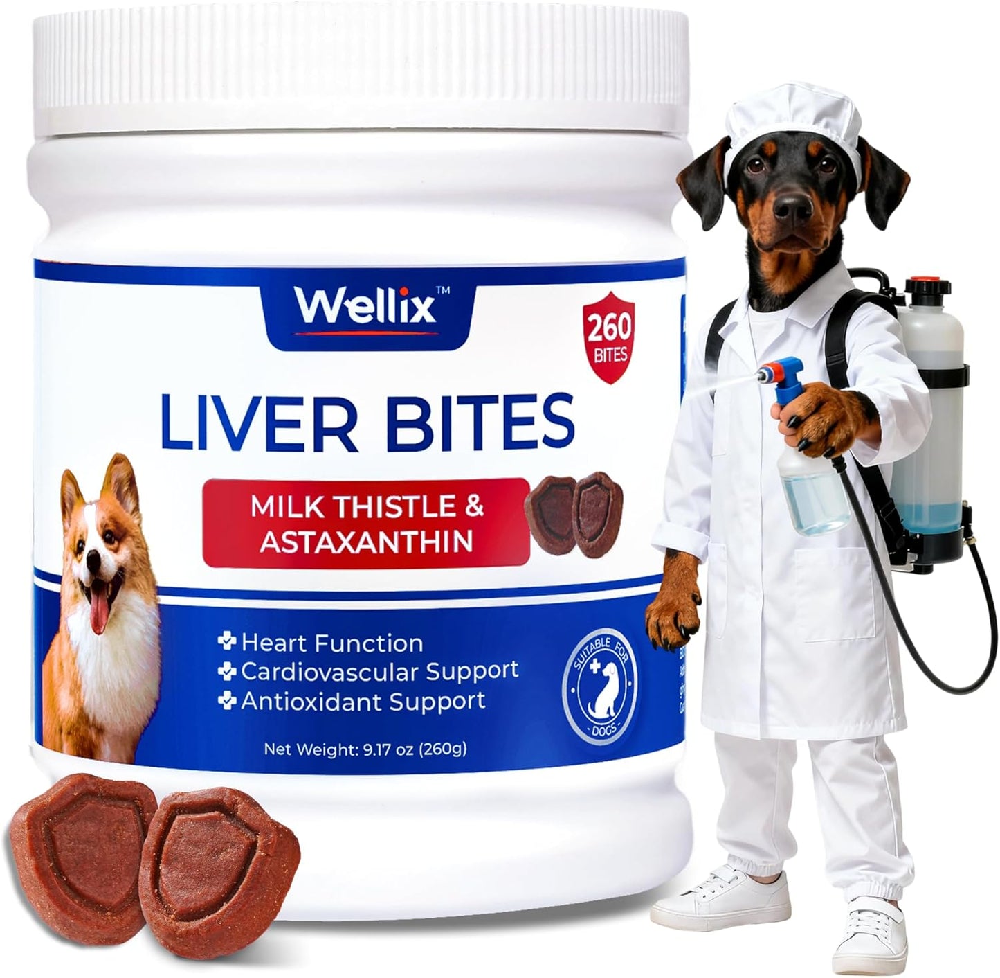 260 Bites Wellix Liver Support for Dogs - Milk Thistle for Dog Liver Supplements with Omega-3 - Supports Heart & Antioxidant for Large,Small Breed Fogs -Chicken Flavor