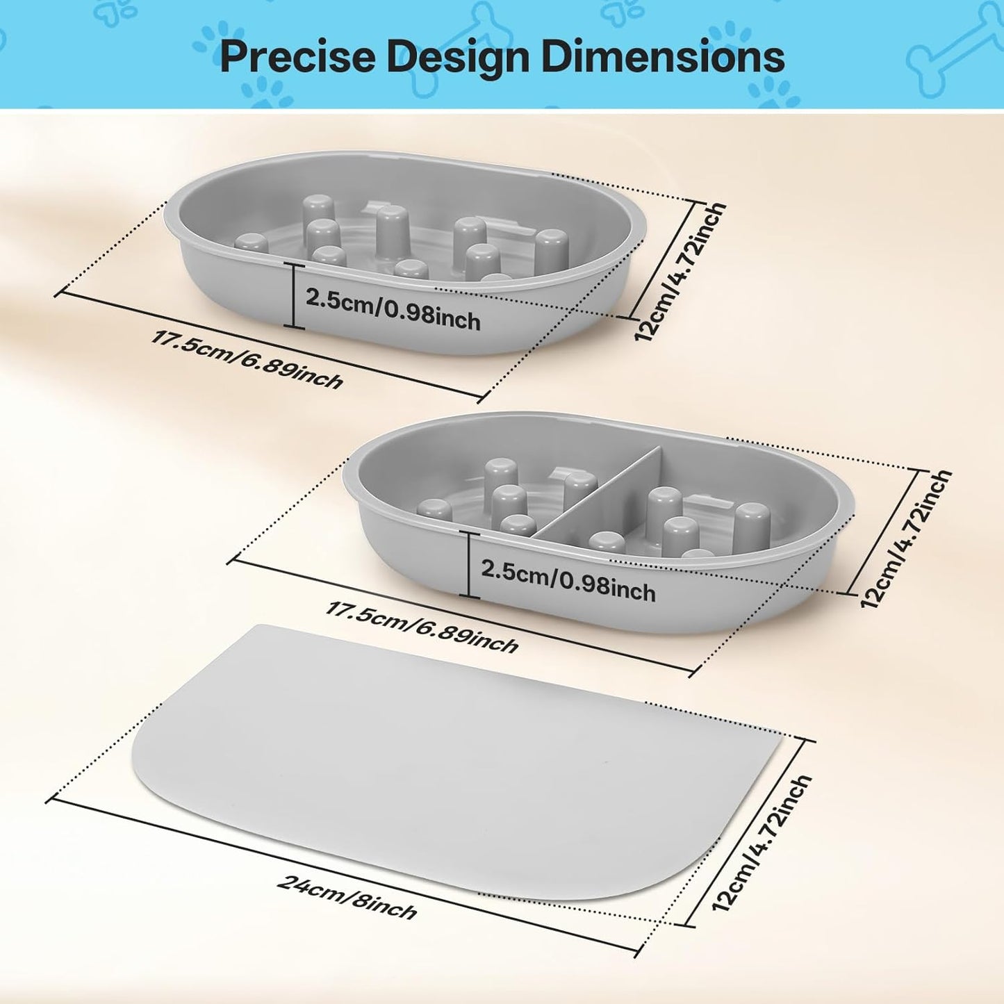 Cat Slow Feeder Bowls and Mat Set for Automatic Pet Care Feeder, YOIHABV 1 Slow Feed Single Bowl, 1 Puzzle Feeding Split Bowl, 1 Mat, Promote Healthy Eating, Non-Slip and BPA-Free, Easy to Clean