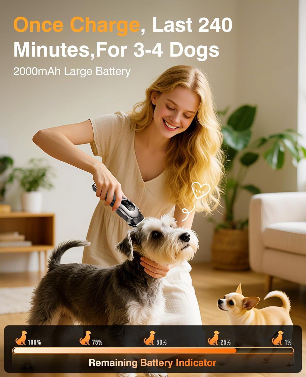 Dog Clippers for Grooming, Dog Grooming Kit for Heavy Thick Hair, Low Noise Cordless Pet Hair Trimmer with Stainless Steel Blade, Professional Rechargeable Hair Trimmer for Dogs and Cats