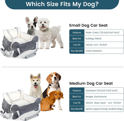 29.5"x19.7"x9.8" Dog Car Seat for Middle Dogs & Cats, Car Seat for Dogs with Plush Cushion, Non-Slip Bottom & Safety Leash, Cat & Dog Bed with Side Pocket for Sedan, SUV and Truck, Washable
