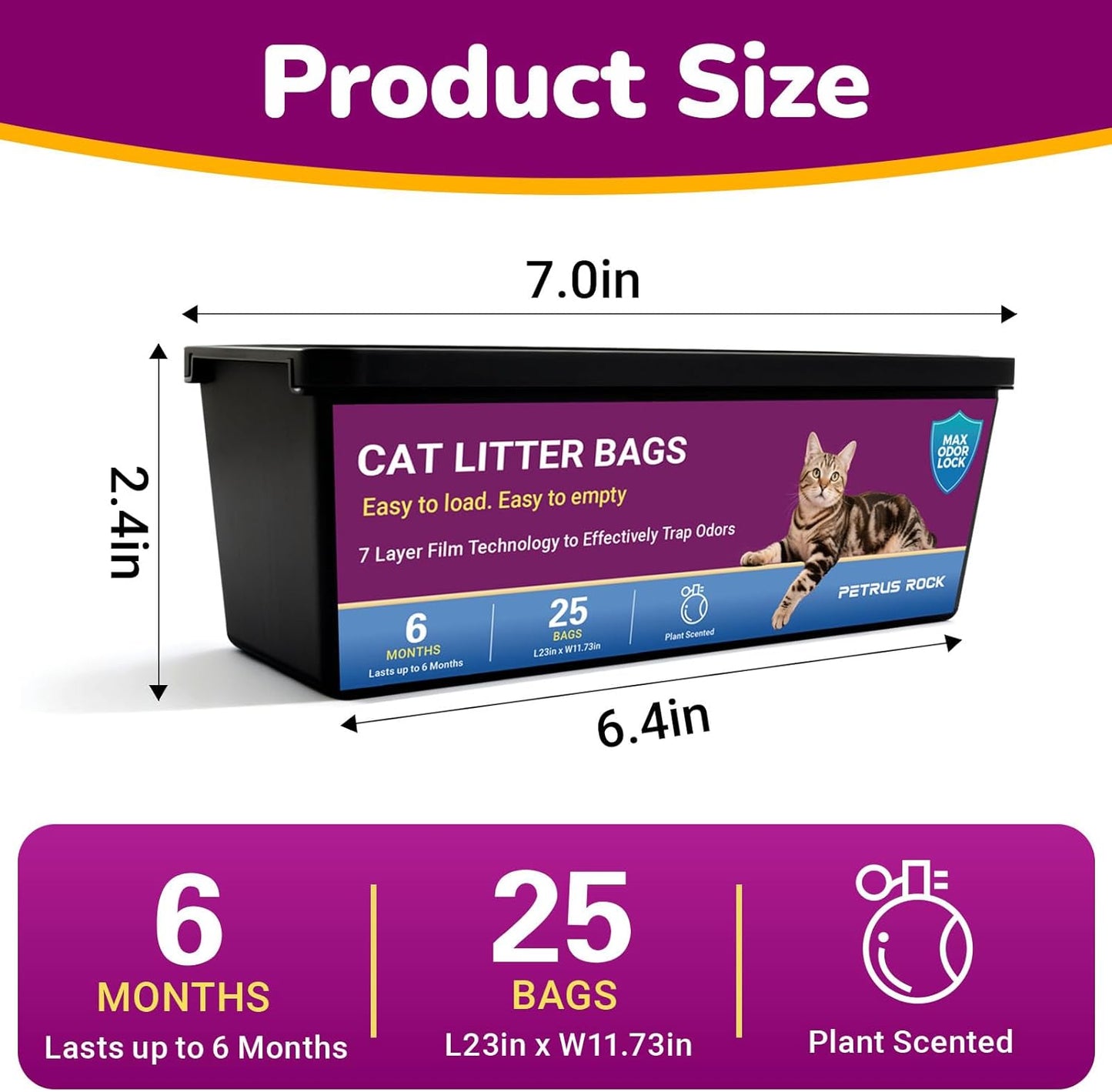 Cat Litter Refill Bags Compatible with Litter Genie Easy Roll Pail | Long-lasting Easy Roll Refill Bags 50 Count (2 Pack) | Odor Control & Plant Scented