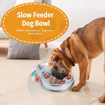 Slow Feeder Dog Bowl - 2-in-1 Stainless Steel Pet Bowl (8.27"x1.57", 33.8oz) with Non-Slip Base - Reversible Paw Design for Small/Medium/Large Dogs - Helps Slow Fast Eating for Dry & Wet Food