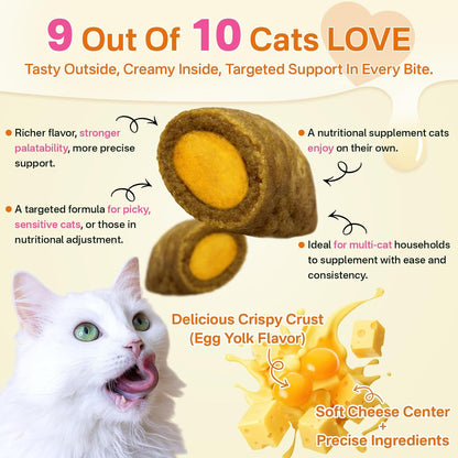 Cat Skin & Coat + Multivitamin - 500 Chews Crunchy & Creamy Cheese Core with Omega-3, Vitamins C & E, Biotin for Healthy Coat - Immune,Eye, Brain, and Bone Support for All Cats