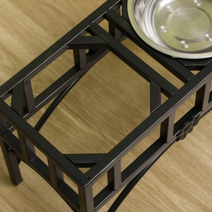 GREAZ Elevated Stainless Steel Dog Food Bowl Station for Medium Dogs, Heavy Duty Design, Non-Slip Easy Clean, Black