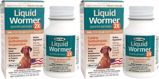 Durvet 2X Liquid Wormer, 2 oz, for Puppies and Adult Dogs - Pack of 2