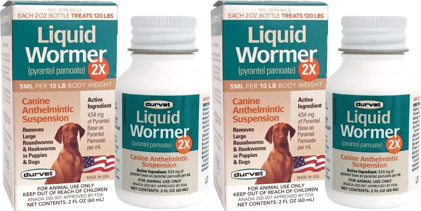 Durvet 2X Liquid Wormer, 2 oz, for Puppies and Adult Dogs - Pack of 2