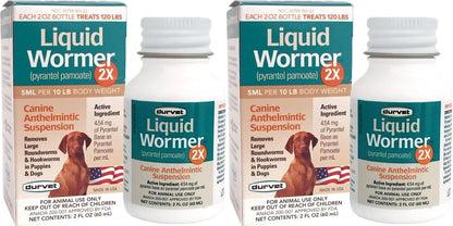 Durvet 2X Liquid Wormer, 2 oz, for Puppies and Adult Dogs - Pack of 2