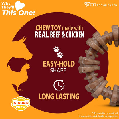 Nylabone Textured Ring Strong Chew Toy for Dogs Made with Real Beef & Chicken, Durable Dog Chew Bones for Aggressive Chewers, Keeps Dogs Busy, X-Large Dog Toys - 50+ lbs, 1 Count