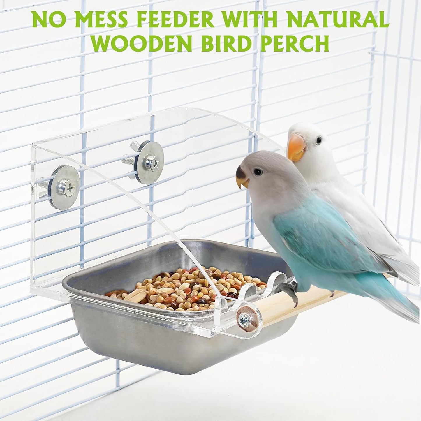 BNOSDM Wooden Bird Tunnel Parrot Swing Toys Natural Hanging Nest and No Mess Bird Feeder for Cage with Stainless Steel Food & Water Bowl for Conures, Parakeets, Budgies, Fincheses, Cockatiels, Lovebir