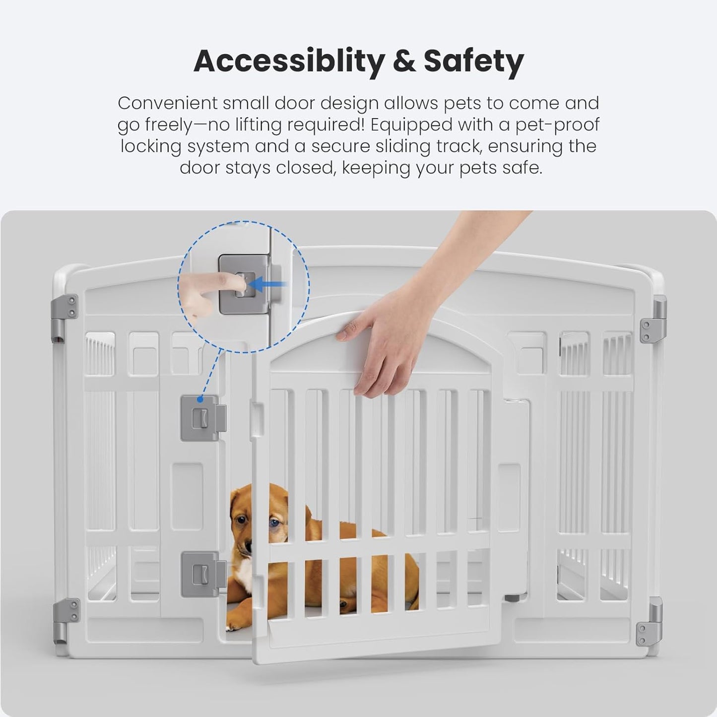 NEWBULIG Dog Playpen 4-Panel, 24IN Puppy Playpen, Stable Dog Play Pen Indoors/Outdoor with Secure Locking Door, Plastic Pet Fence for Small & Medium Dogs