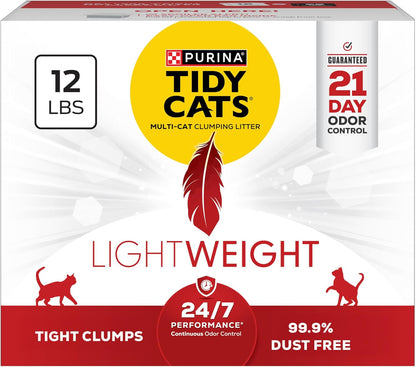 Purina Tidy Cats Lightweight, Low Dust, Clumping Cat Litter Odor Control 24/7 Performance Multi Cat Litter - 12 lb. Box