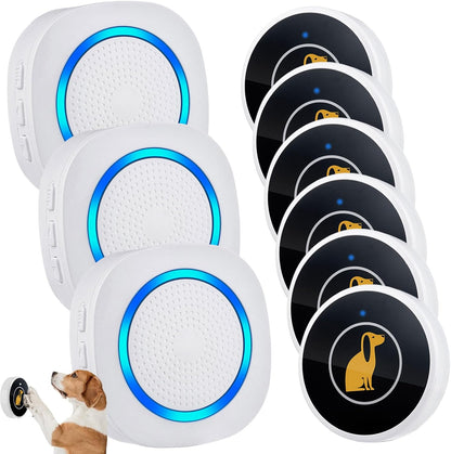 Smart Dog Door Bell Wireless Puppy DoorBell for Potty Training, Dog Bells to go Outside, IP55 Waterproof Bells for Dogs to Ring to go Potty (3 Receivers+6 Buttons)