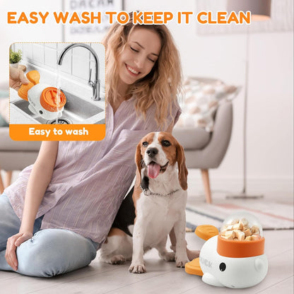 2-in-1 Dog Interactive Slow Feeder & Food Puzzle Toy, Automatic Dog Feeder Toy for Mental Stimulation & Healthy Eating, Stable Duck-Shaped Treat Dispenser for Healthy Eating & IQ Training