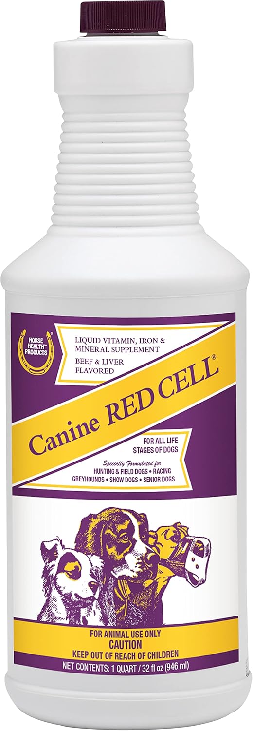Horse Health Canine Red Cell, Liquid Vitamin-Iron-Mineral Supplement for Puppies, Active Senior and Pregnant Dogs, 1 Quart