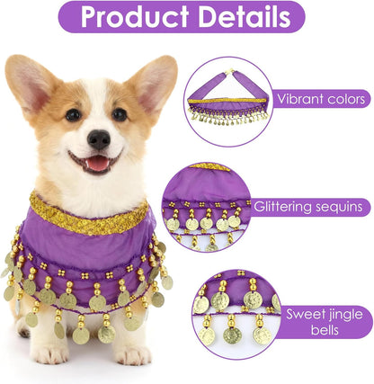Dogs Belly Dancer Skirt, Waist Chain Hip Curtain Clothes Bling Dance Scarf for Corgis Belly Skirt Dog Dancer Costume with Sequin Puppy Hip Shaking Dance Clothes Decoration Pet Costumes