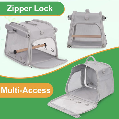 Portable Small Bird Travel Cage Carrier, Parrot Parakeet Cockatiels Bird Travel Cage, Lightweight Travel Bird Cage with Stand and Easy Clean Tray