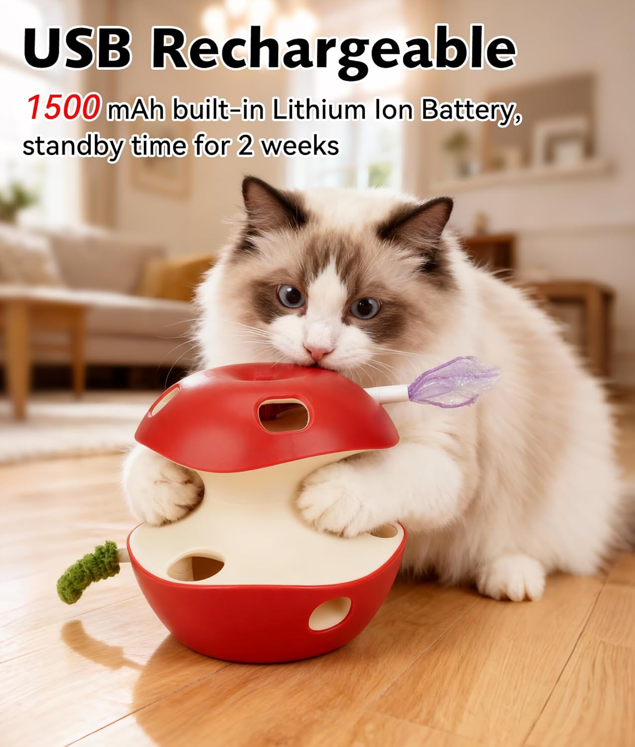 Joytale Interactive Cat Toys for Indoor Cats, Electric Whack A Mole Cats Christmas Toy Self Play Automatic, 2-Level with 10 Holes, Smart Sensor, Feather Teaser, Rechargeable for Kitten Adult, Red