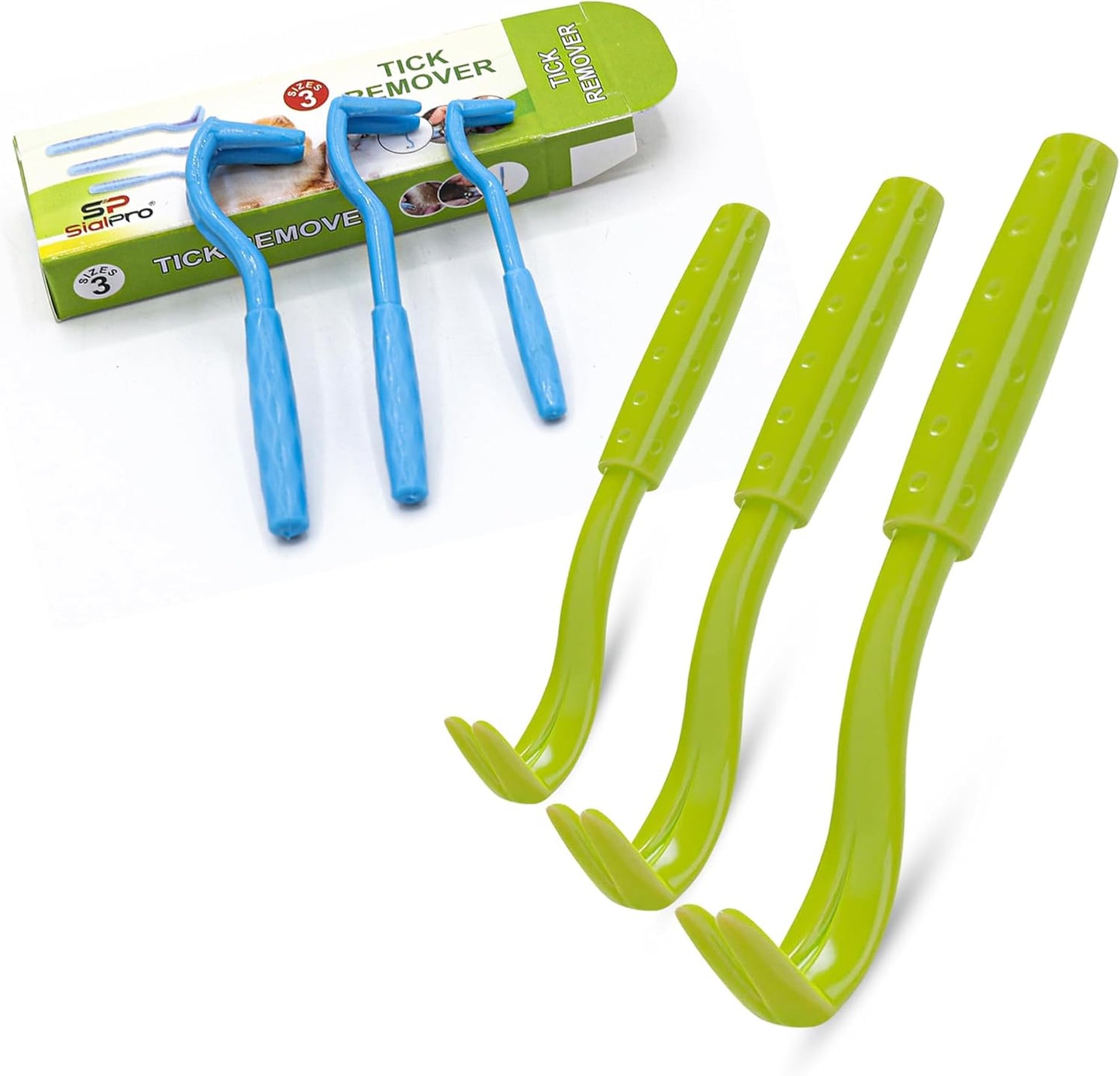 Tick Remover Tools Kit for Dogs, Cats, Horses, Pets and Humans, Set of 3 Tick Hooks, Pain-Free, Chemical-Free (Blue)