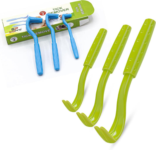 Tick Remover Tools Kit for Dogs, Cats, Horses, Pets and Humans, Set of 3 Tick Hooks, Pain-Free, Chemical-Free (Blue)