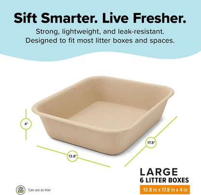 Kitty Sift Disposable Cat Litter Box Large, 6 Count, Durable Portable for Travel and Home, Eco-Friendly Disposable Litter Box Controls Odor for Cats and Kittens