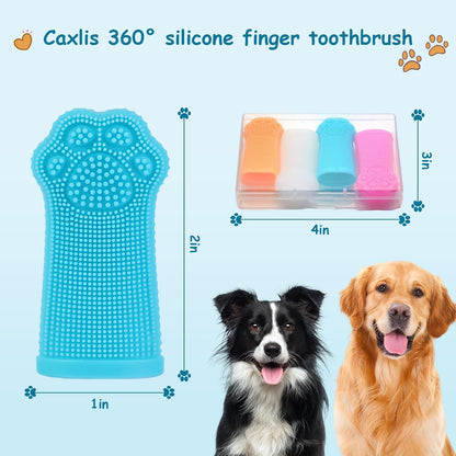 4-Pack Silicone Dog Finger Toothbrush, 360° Dog Tooth Brushing Kit, High-Efficiency Teeth Cleaning, Pet-Friendly Finger Toothbrush, Complimentary Travel Case