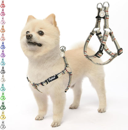 PUPTECK No Pull Dog Harness Soft Adjustable Basic Nylon Step in Puppy Vest Outdoor Walking with ID Tag, Plaid Beige, XS