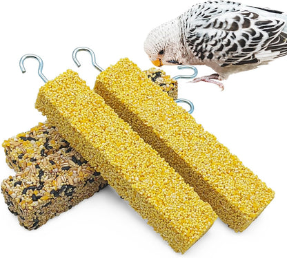 Fhiny 4 PCS Parakeet Treats Natural Cockatiel Food Grain & Millet Flavored Parrot Snack Sticks Bird Treats for Budgerigars Lovebirds Canaries Conurus Finches