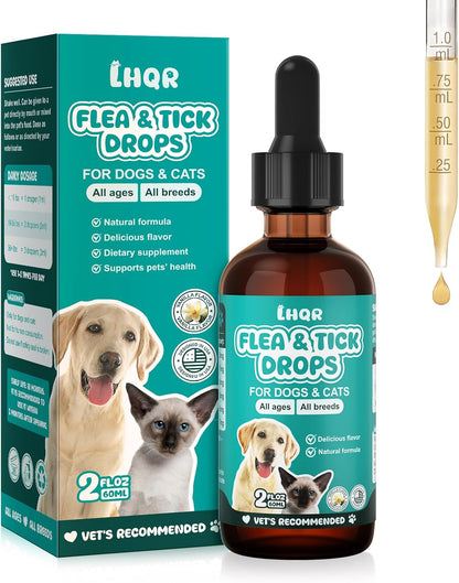 Flea and Tick Prevention for Dogs and Cats, Natural Oral Flea and tTick Treatment, Supports Flea Defense, Healthy Skin & Coat, Herbal Ingredients Suit for All Breeds and Sizes - Vanilla-2 FL Oz